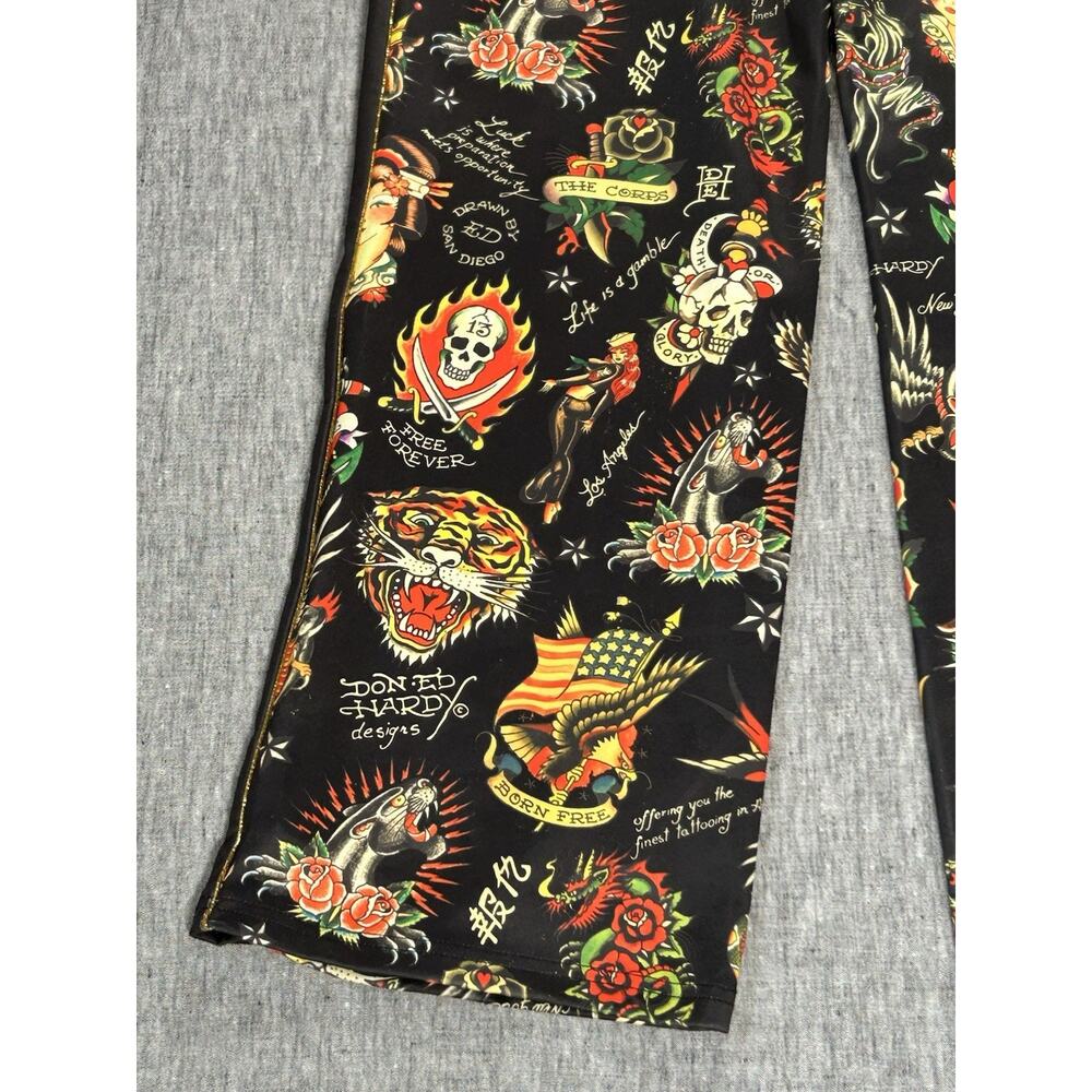 Ed Hardy Flashboard Track Pants Womens Small Black Stretch Embroidered Tattoo - Picture 14 of 16